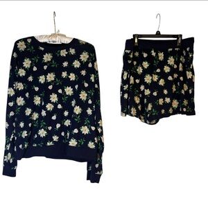 Draper James 2 Piece Lounge Set Navy Floral Sz XL Pajamas Shorts Long Sleeve